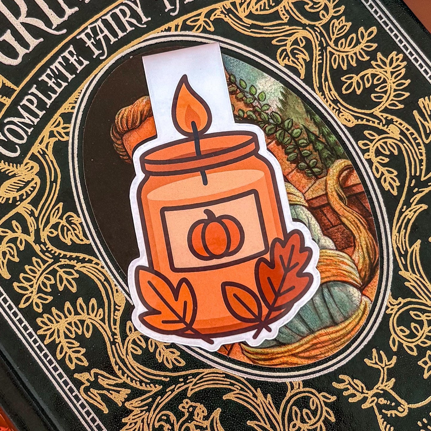 Pumpkin Spice Candle | Double-Sided Magnetic Bookmark | Cute Fall - Halloween Gift for Book Lovers