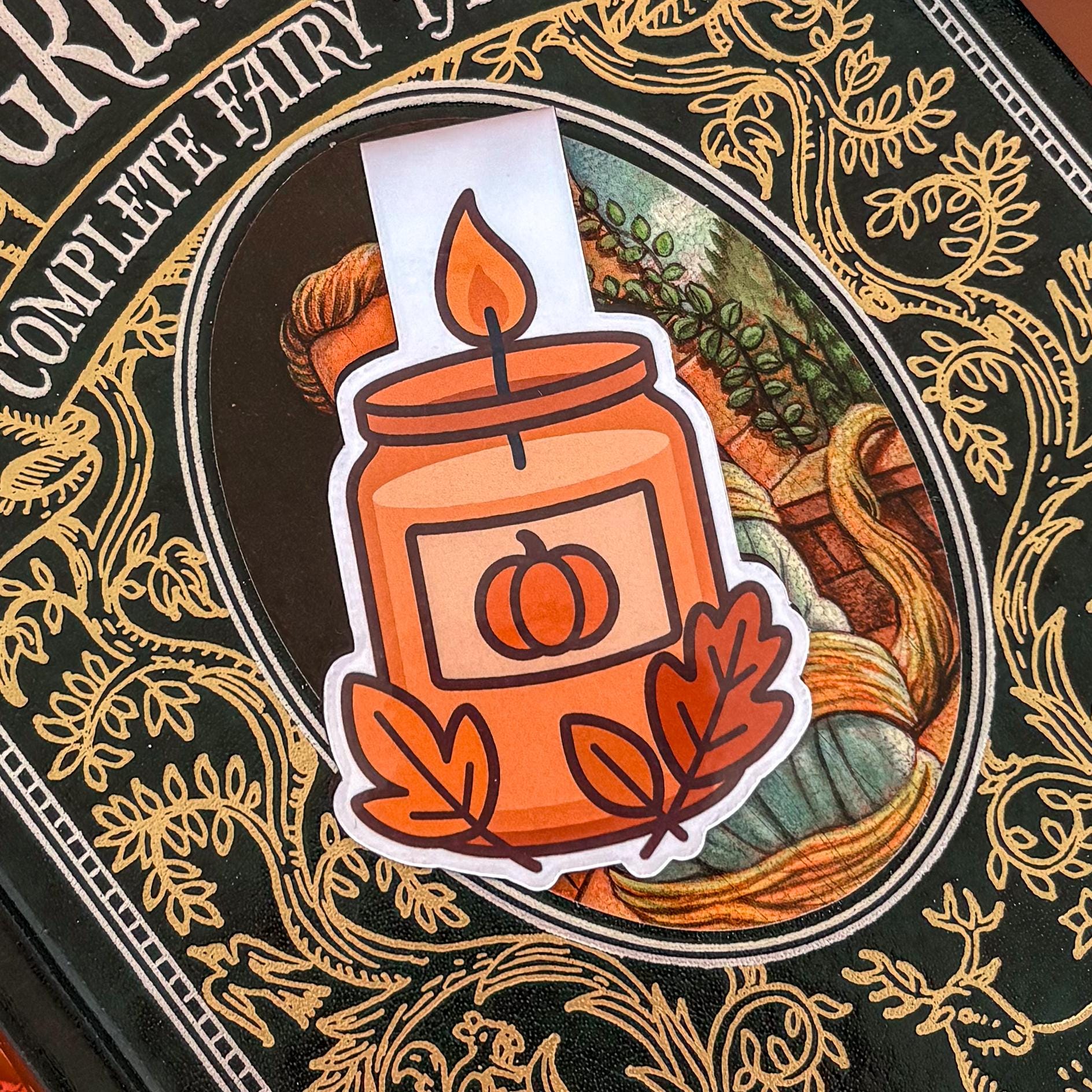 Pumpkin Spice Candle | Double-Sided Magnetic Bookmark | Cute Fall - Halloween Gift for Book Lovers