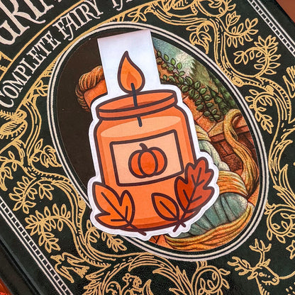 Pumpkin Spice Candle | Double-Sided Magnetic Bookmark | Cute Fall - Halloween Gift for Book Lovers