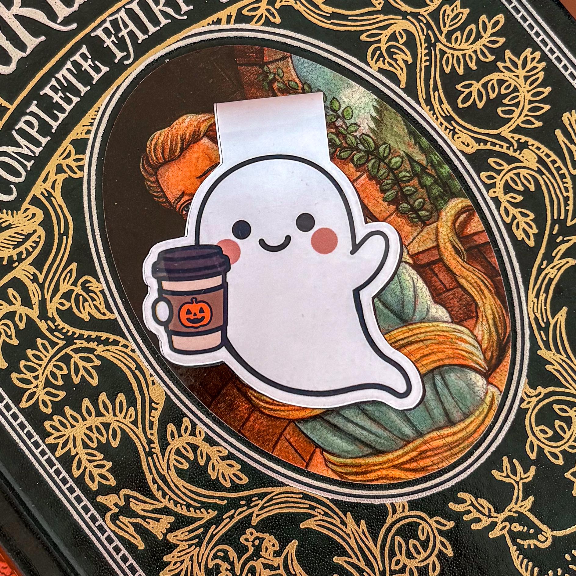 Pumpkin Spice Ghostie Magnetic Bookmark | Double-Sided Laminated | Gift for Book Lover