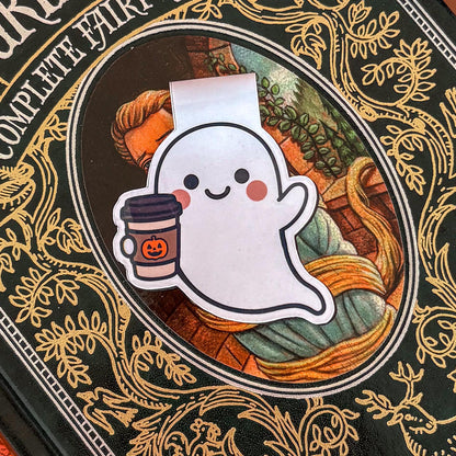 Pumpkin Spice Ghostie Magnetic Bookmark | Double-Sided Laminated | Gift for Book Lover