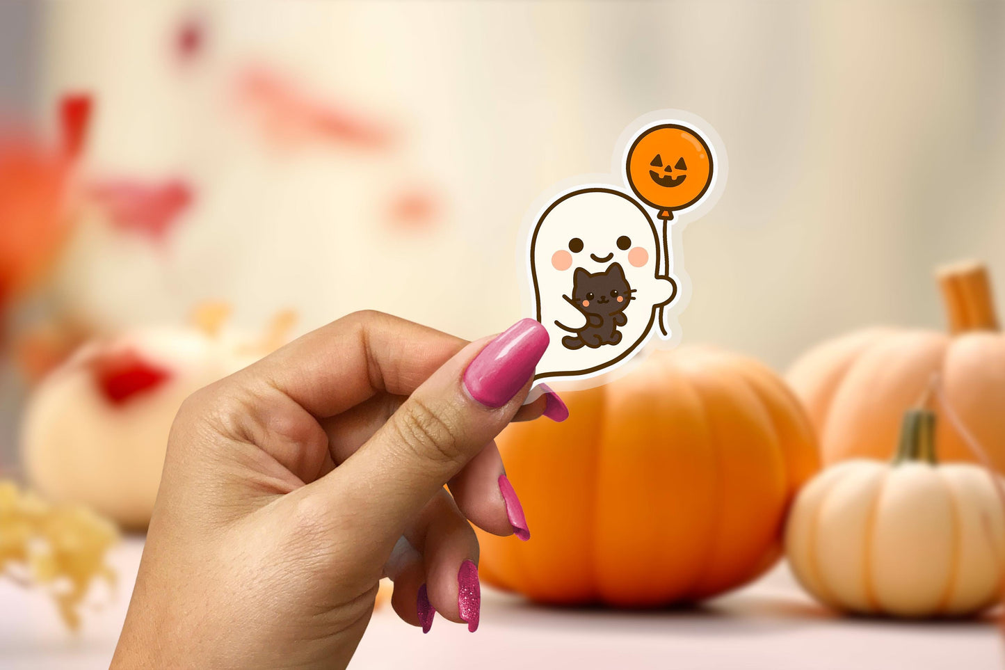 Ghostie with Kitty 2.5'' Vinyl Sticker – (Glitter/Holographic or Glossy)