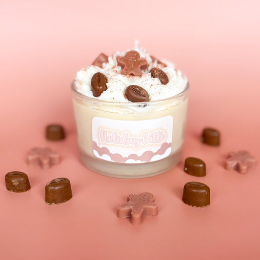 Holiday Latte Candle | Whipped Coconut Wax Candle | Gingerbread Vanilla Caramel Scent | Cozy Coffee Candle Gift | Christmas Candle