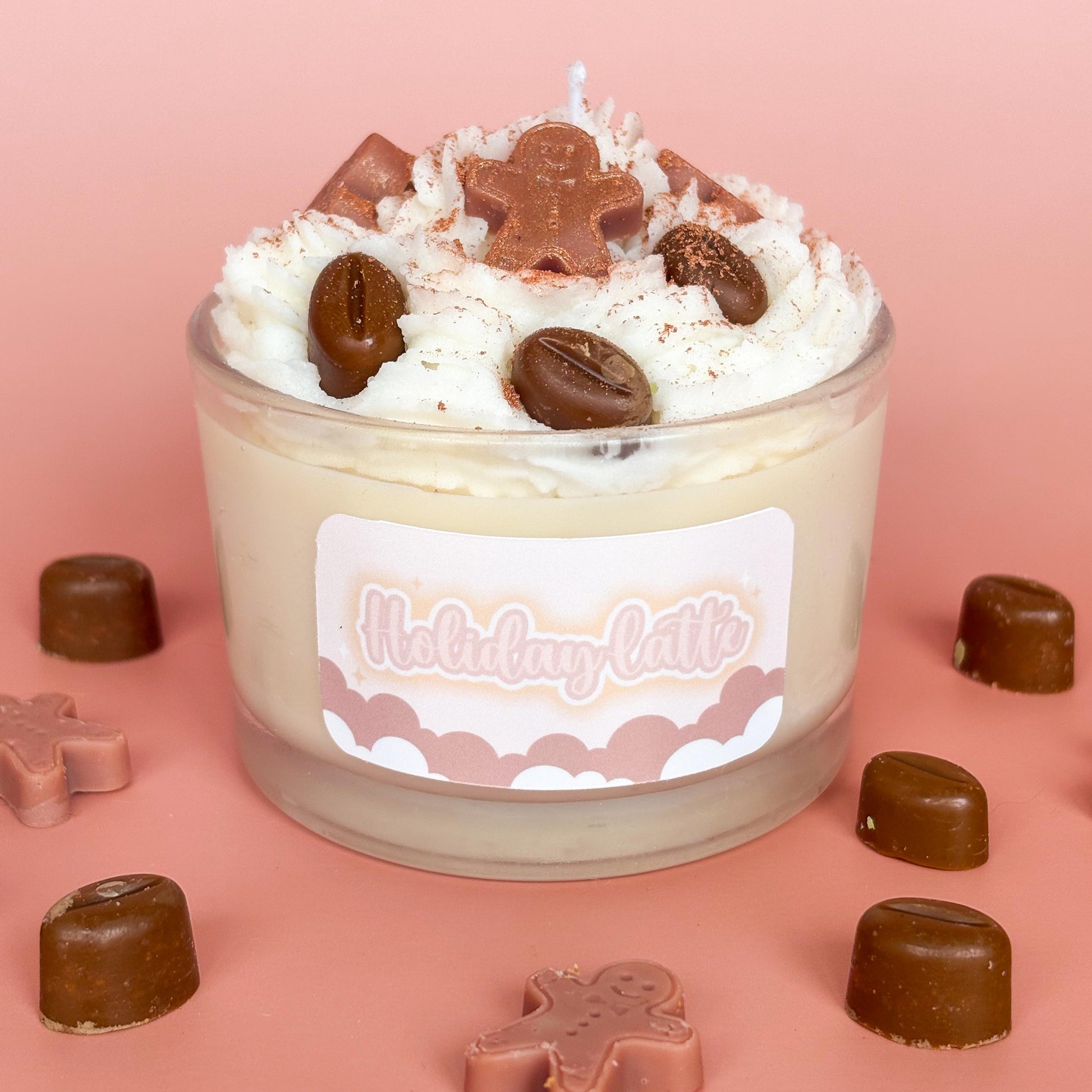 Holiday Latte Candle | Whipped Coconut Wax Candle | Gingerbread Vanilla Caramel Scent | Cozy Coffee Candle Gift | Christmas Candle