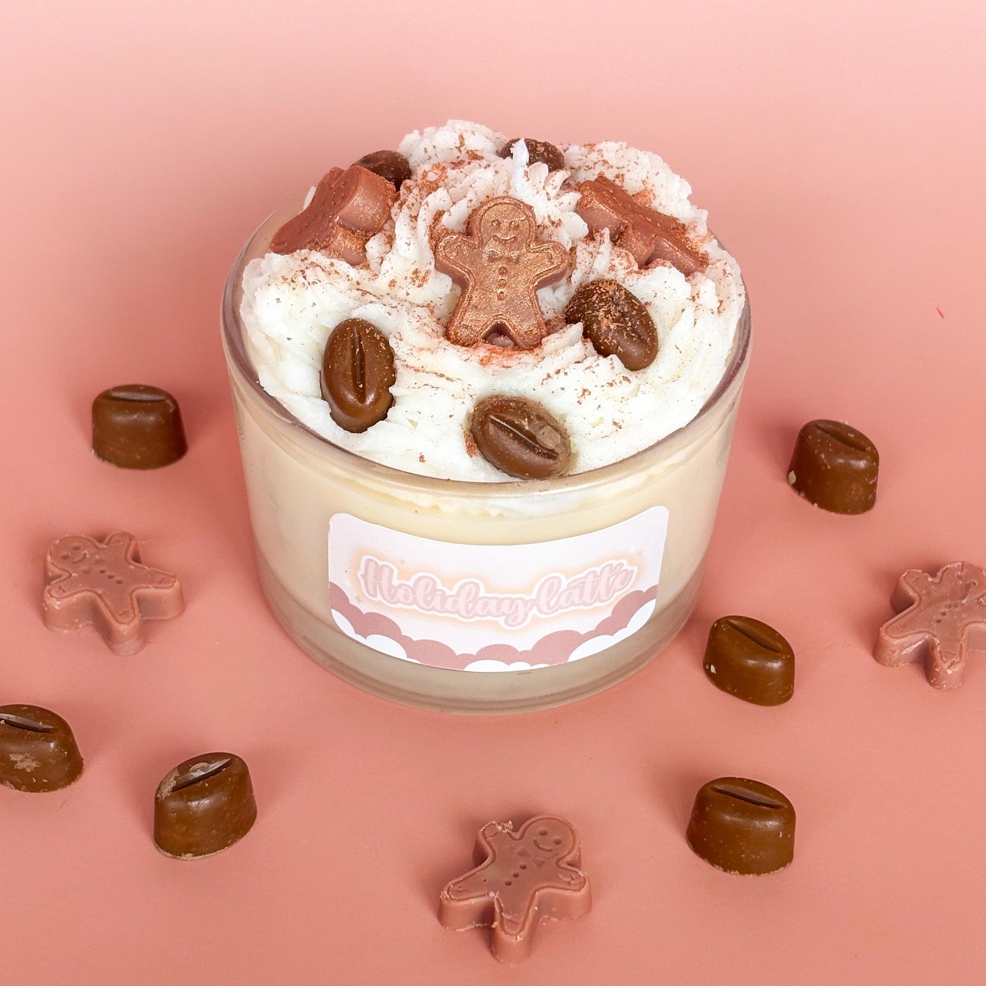 Holiday Latte Candle | Whipped Coconut Wax Candle | Gingerbread Vanilla Caramel Scent | Cozy Coffee Candle Gift | Christmas Candle