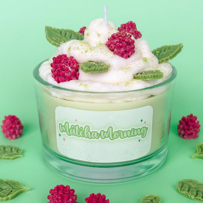 Matcha Morning Candle | Matcha Raspberry Vanilla Scent | Whipped Coconut Wax Candle | Cozy Green Tea Candle | Handmade Gift for Her