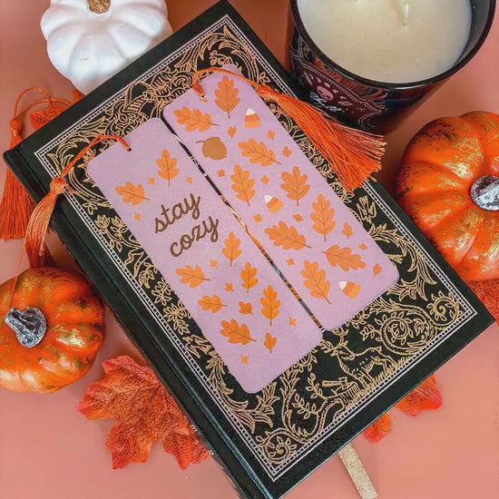 Stay Cozy | Double-Sided Bookmark with Tassel | Cute Fall - Halloween Gift for Book Lovers