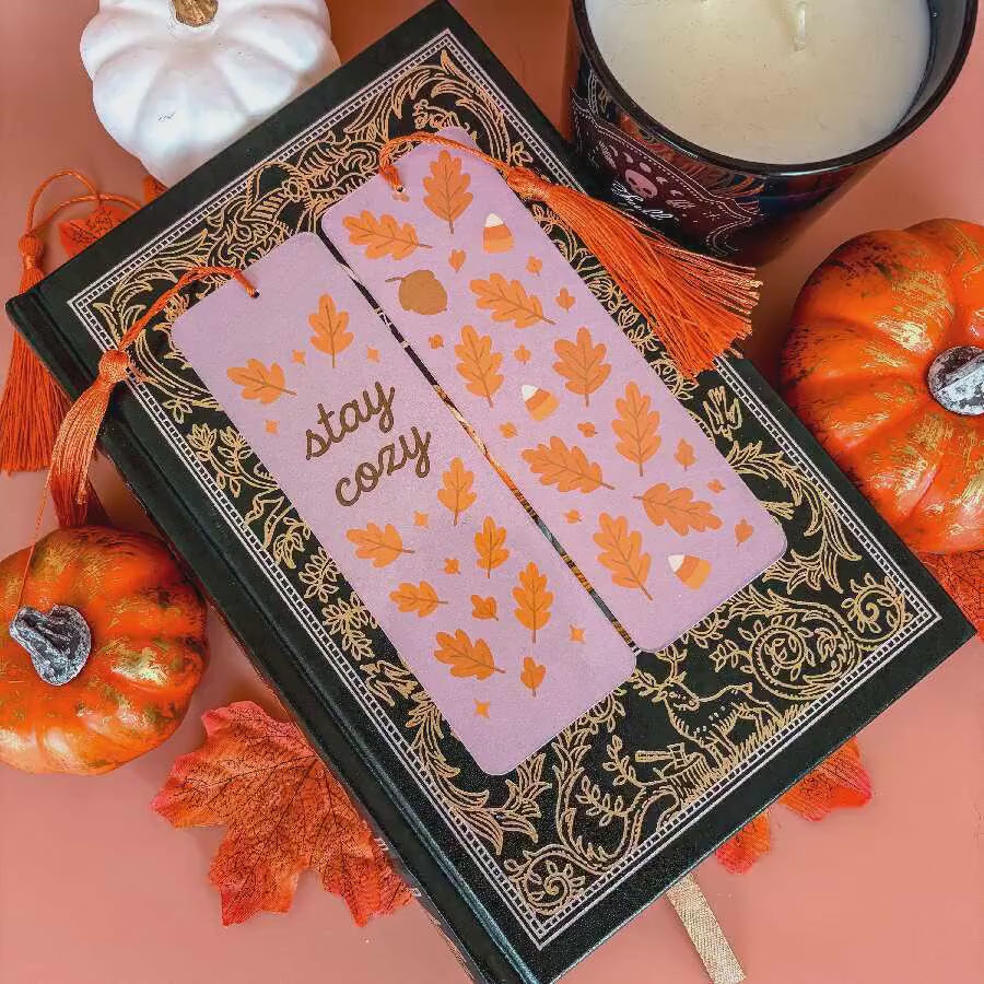 Stay Cozy | Double-Sided Bookmark with Tassel | Cute Fall - Halloween Gift for Book Lovers
