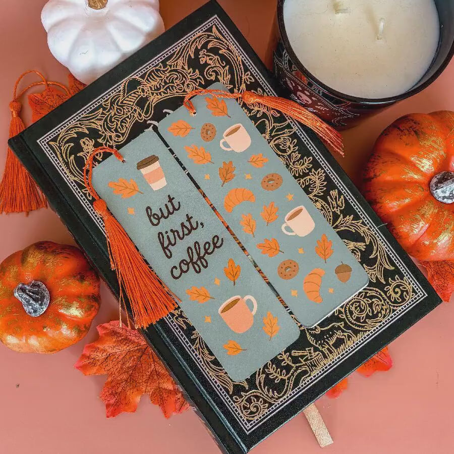 But First, Coffee Bookmark with Tassel | Double-Sided Laminated | Gift for Book Lover