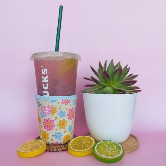 Floral Coffee Cozy: Neoprene Iced Drink Sleeve - Unstable Babes Club