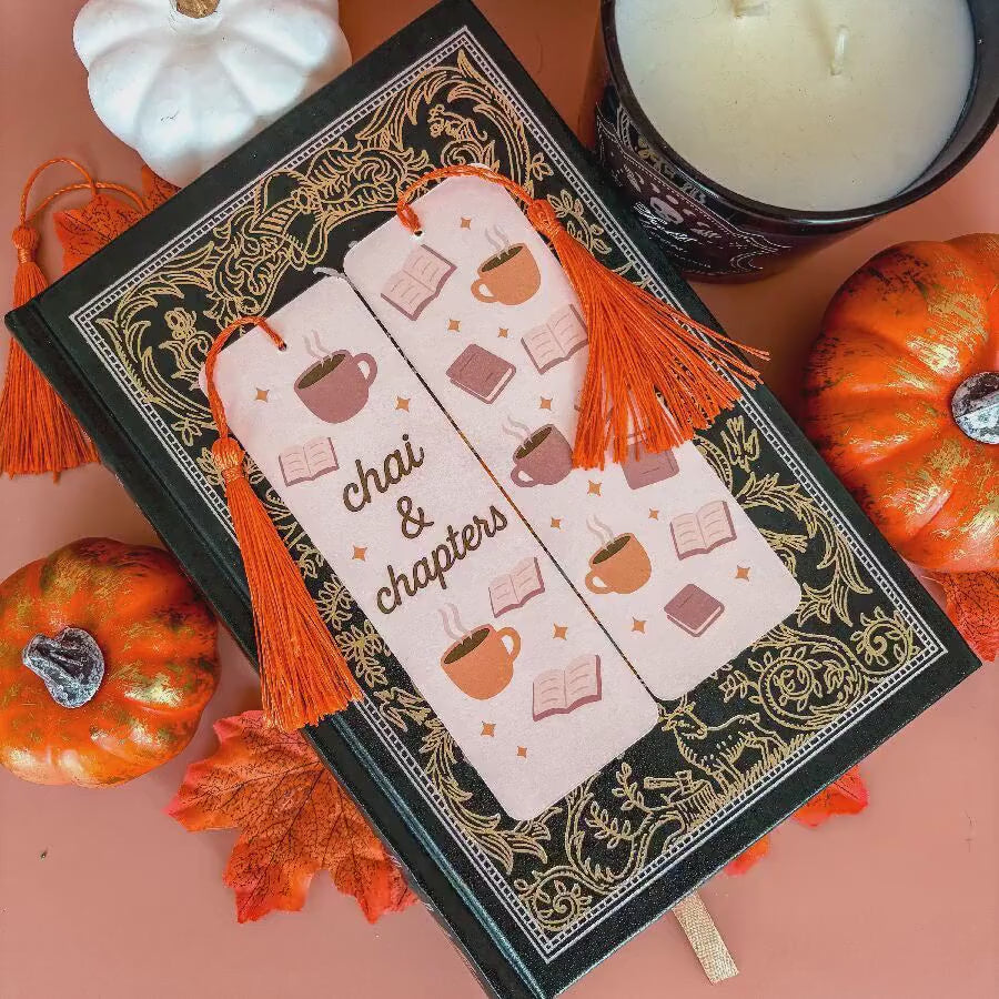 Chai & Chapters Bookmark with Tassel | Double-Sided Laminated | Gift for Book Lover