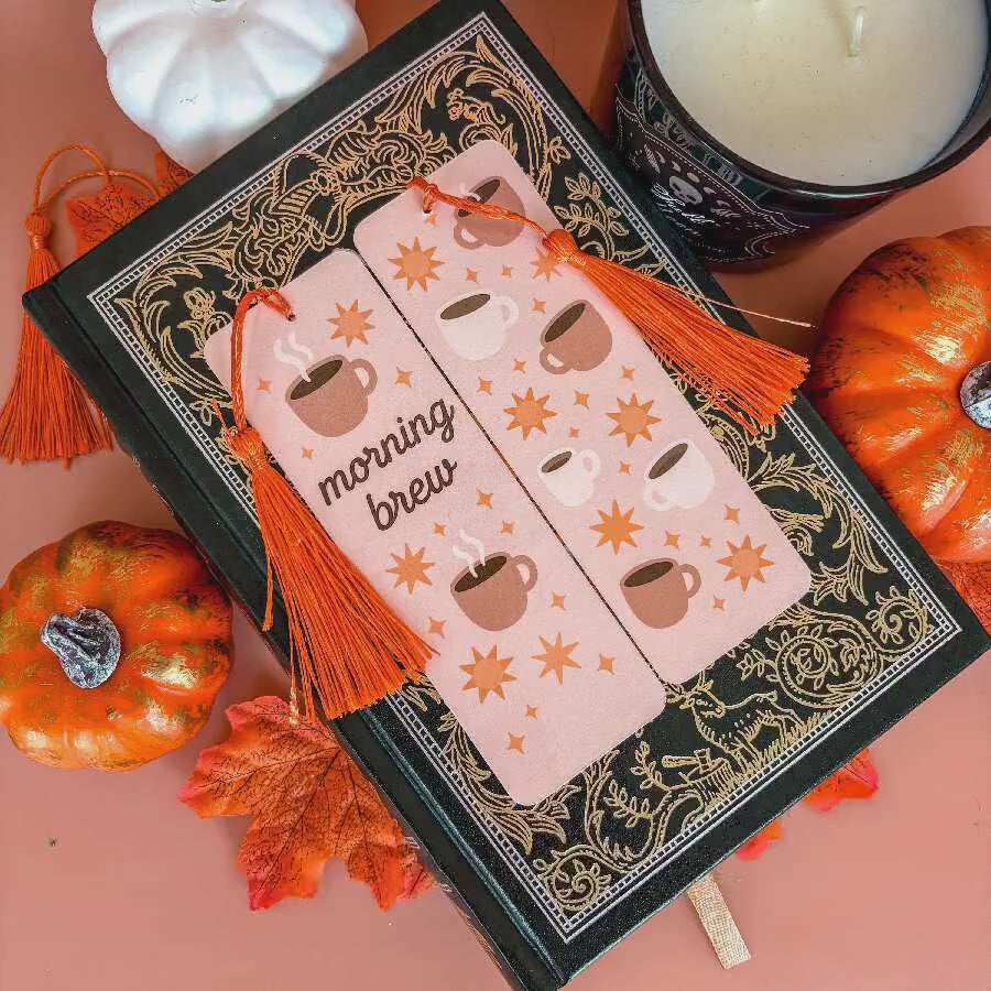 Morning Brew Bookmark with Tassel | Double-Sided Laminated | Gift for Book Lover