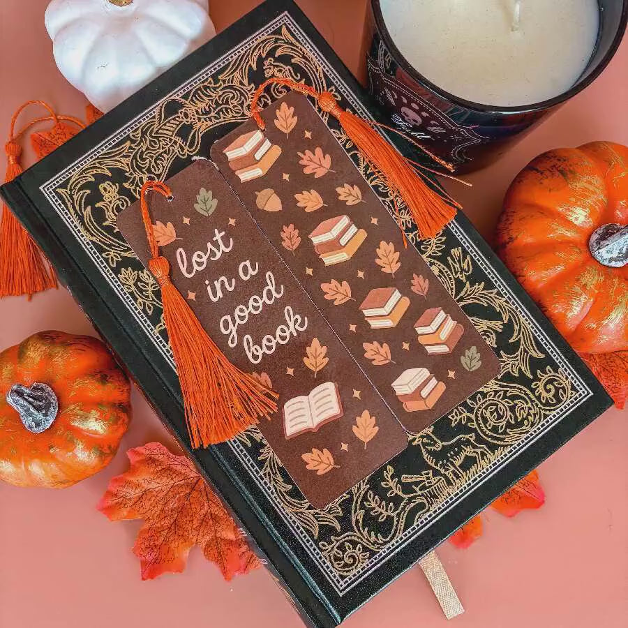 Lost in a Good Book | Double-Sided Bookmark with Tassel | Cute Fall - Halloween Gift for Book Lovers