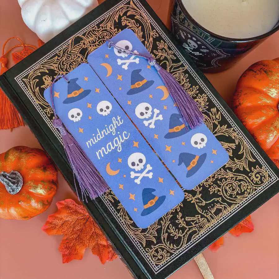 Midnight Magic | Double-Sided Bookmark with Tassel | Cute Fall - Halloween Gift for Book Lovers