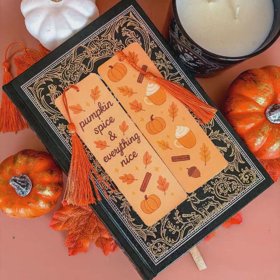 Pumpkin Spice Bookmark with Tassel | Double-Sided Laminated | Gift for Book Lover