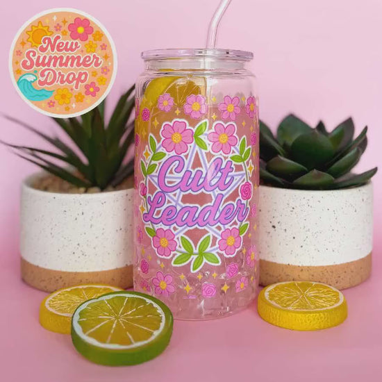 Glass Can Tumbler | Cult Leader | 16oz Iced Coffee Cup with Lid and Straw |