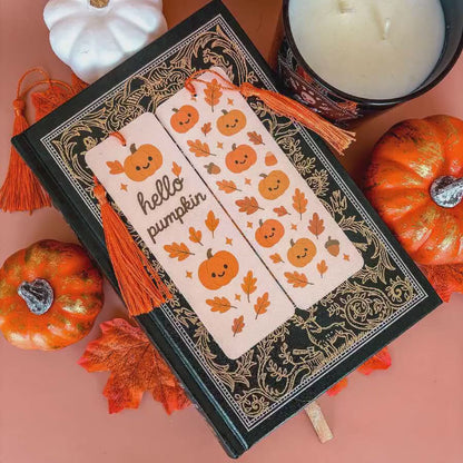 Hello Pumpkin Bookmark with Tassel | Double-Sided Laminated | Gift for Book Lover