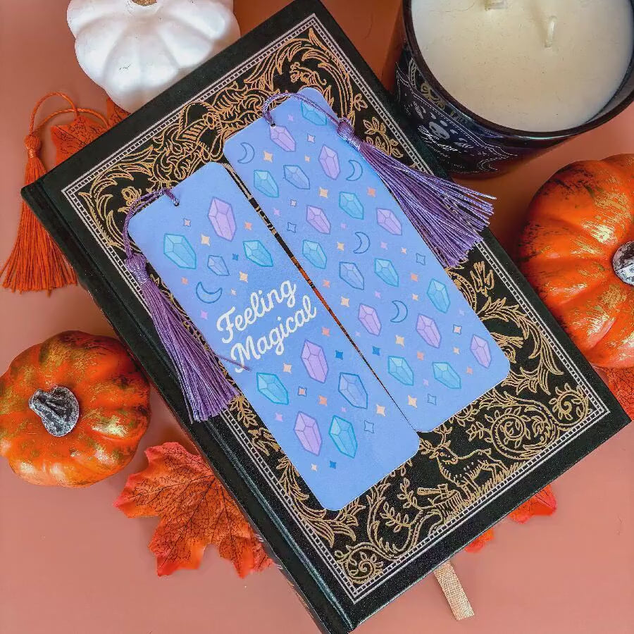 Magical Crystal Bookmark with Tassel | Double-Sided Laminated | Gift for Book Lover