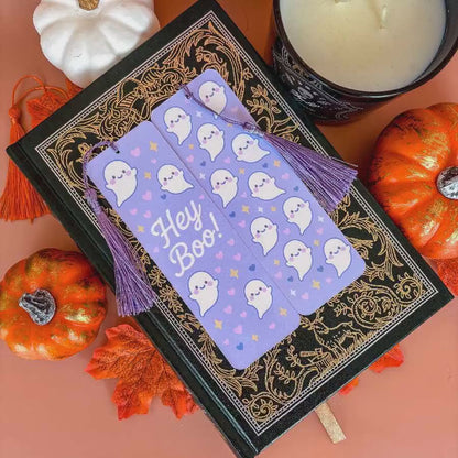 Hey Boo! | Double-Sided Bookmark with Tassel | Cute Fall - Halloween Gift for Book Lovers