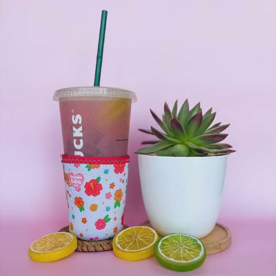 Floral Coffee Cozy: Neoprene Iced Drink Sleeve - Unstable Babes Club